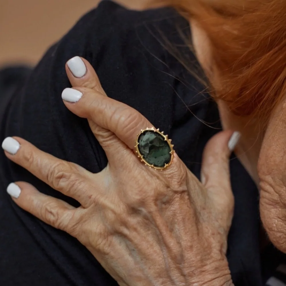 ALEXIS BITTAR• Georgian Gold & Oversized Green Tourmaline Color Ring